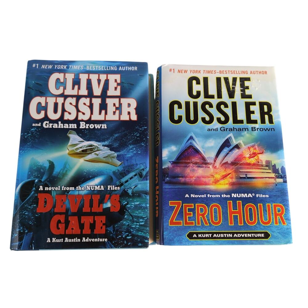 Clive Cussler Kurt Austin Adventure DEVIL'S GATE & ZERO HOUR Hardcover Books